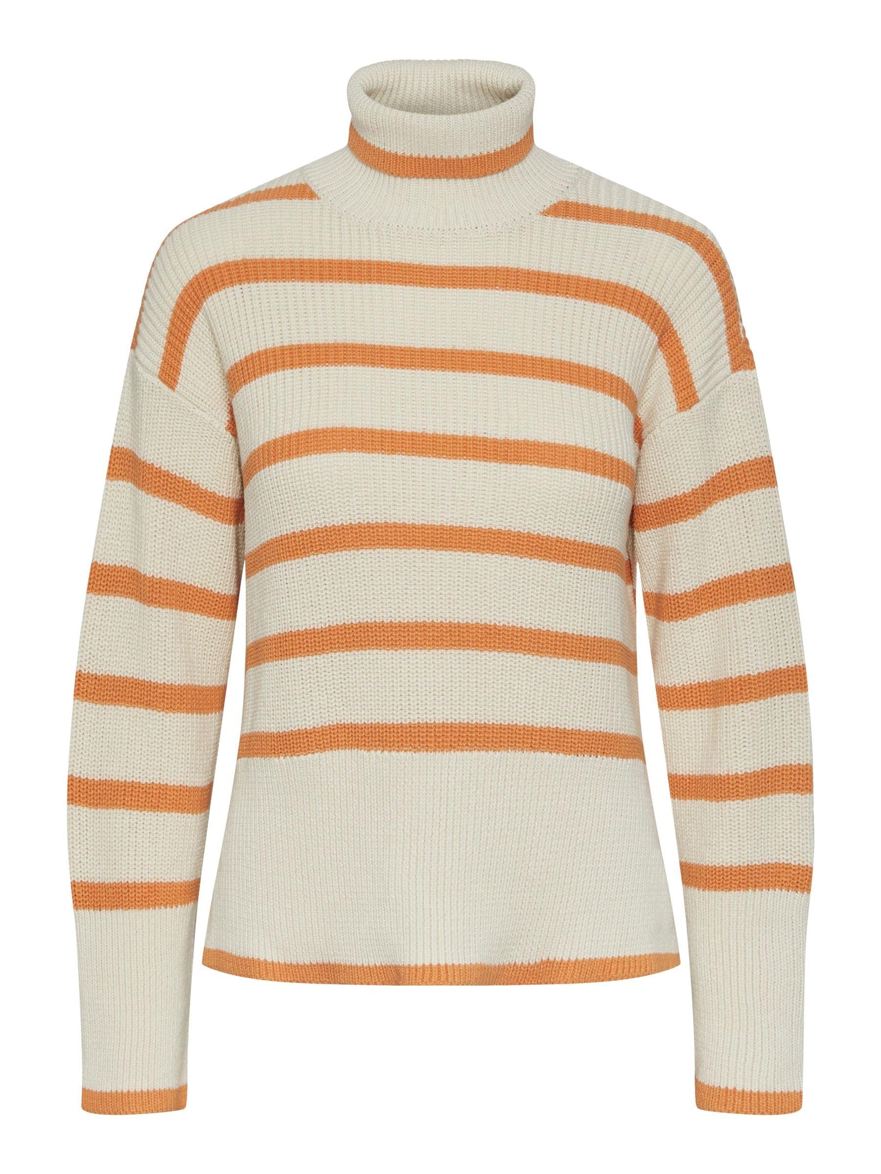 Pieces Women's Birch/Stripes: Tangerine Mamalicious Pcjune Ls Roll Neck Knit M
