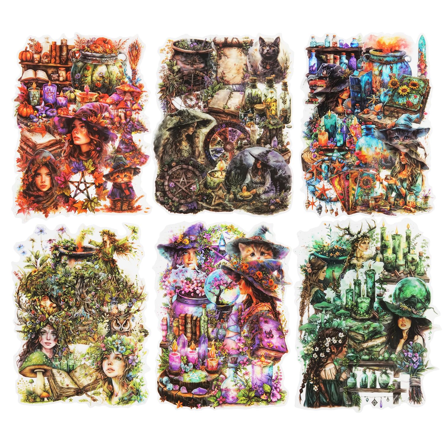 MiyouLuna 180Pcs Forest Witch PET Stickers, Magic Scrapbook Ephemera for Journaling Craft Supplies and Junk Journal