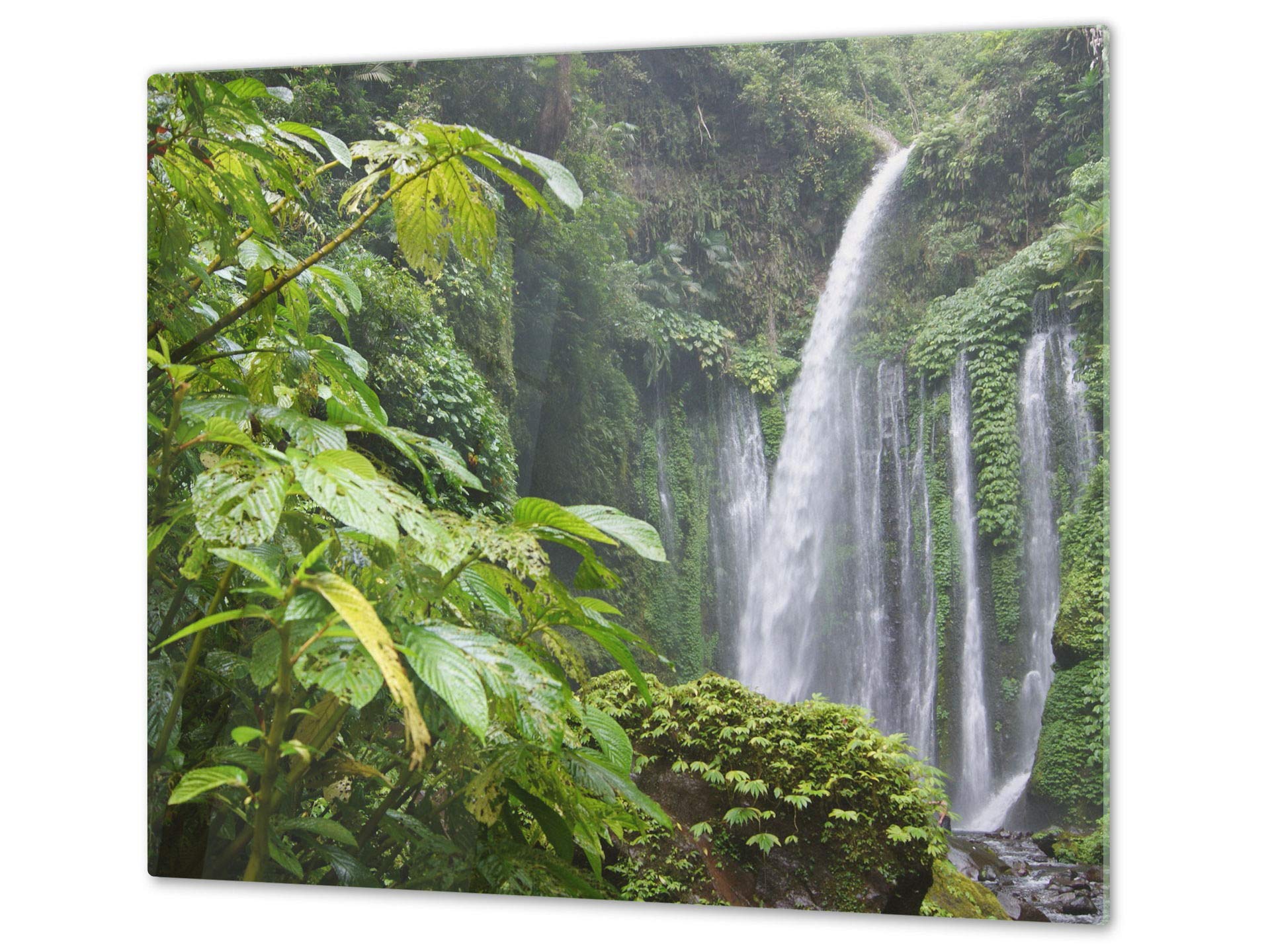 Planche à découper en verre trempé – Couvre-cuisinière et protège-plain de travail en verre résistant – UNE PIÈCE (60x52 cm) ou DEUX PIÈCES (30x52 cm chacune); D08 Série Nature: Cascade 4