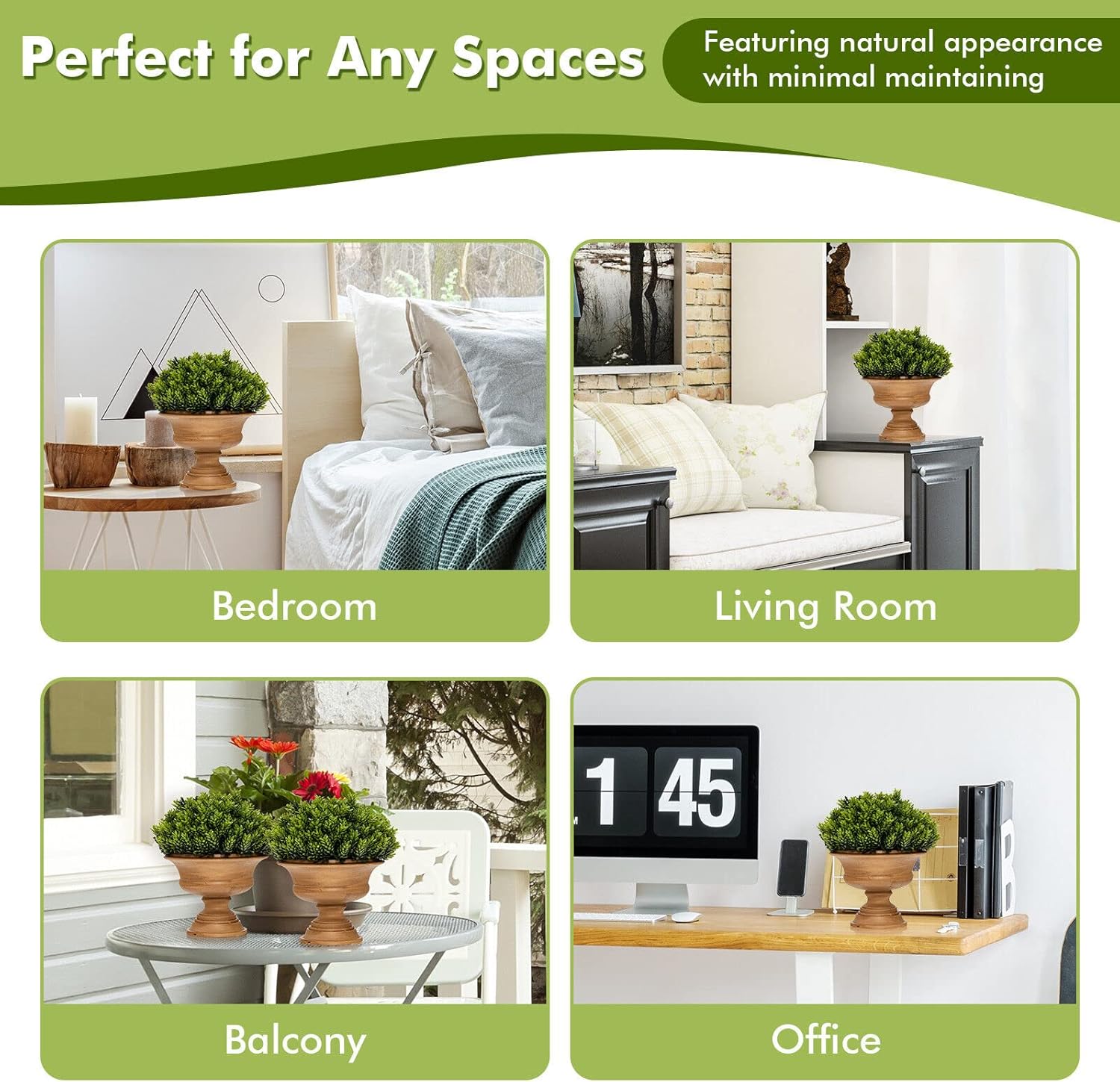 Goplus 4 Pack Artificial Boxwood Topiary Trees, Mini Fake Greenery Plants, Small Faux Decorative Plants, Tabletop Potted Artificial Plants for Home Office Desk Dining Table (Green-Pine Cone Shape)