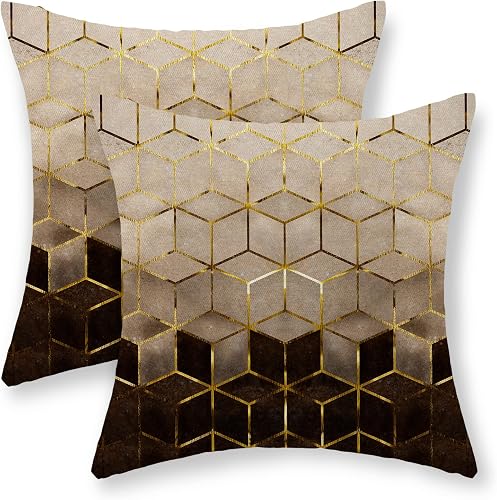 GOLIANDA Braune Kissenbezüge, 45,7 x 45,7 cm, Set mit 2 modernen geometrischen b