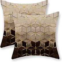 Brown Pillow Covers 18x18 Inch Set of 2 Modern Geometric Brown Golden Cubic Lines Decorative Pillow Cases Abstract Art Decor Linen Outdoor Farmhouse Cushion Case for Couch Sofa Home Decor