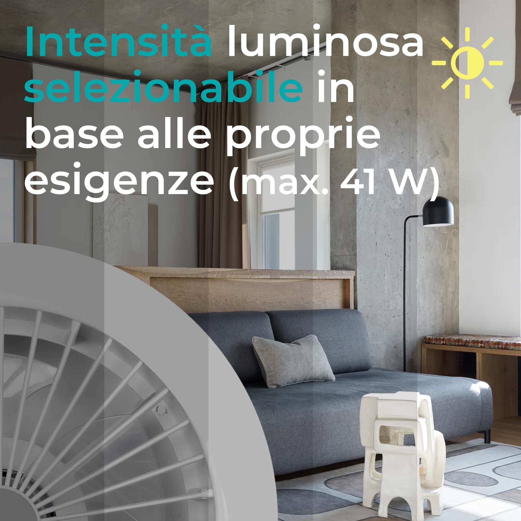 Noaton® Polaris bianco 11045W Ventilatore da soffitto, timer, paralume, telecomando, dimmerabile LED max 41 W, 3 temperature di colore, flusso d'aria fino a 60 m3/min, per camera da letto, diametro