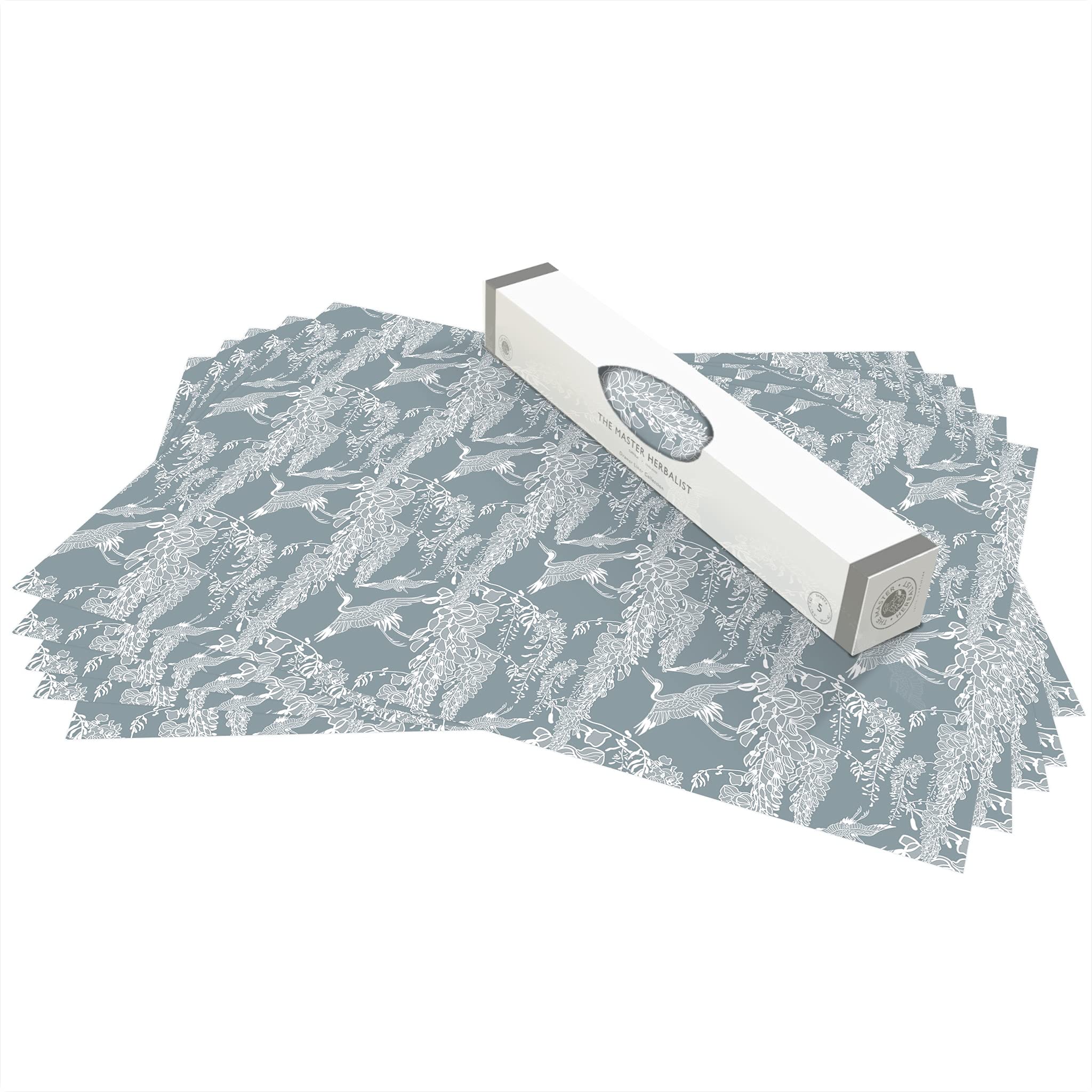 The Master Herbalist Natural Moth Repellent Fragrant Lavender & Neem Oil Scented Drawer Liners in a Classical Heron Design (Rolled) | Pack of 5 Sheets | Contains Essential Oils | Made in The UK