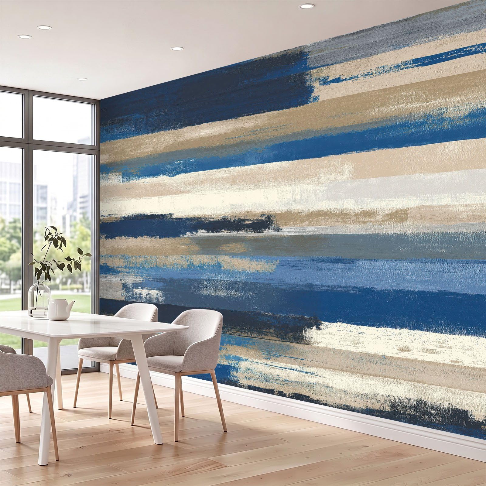 Papier Peint Panoramique Moderne Abstrait, Papier Peint Rayures Blocs De Couleur, Fresque Murale Intissée 400 x 280 cm Non Tissé Décoration XXL Murale Pour Salon, Chambre, Bureau