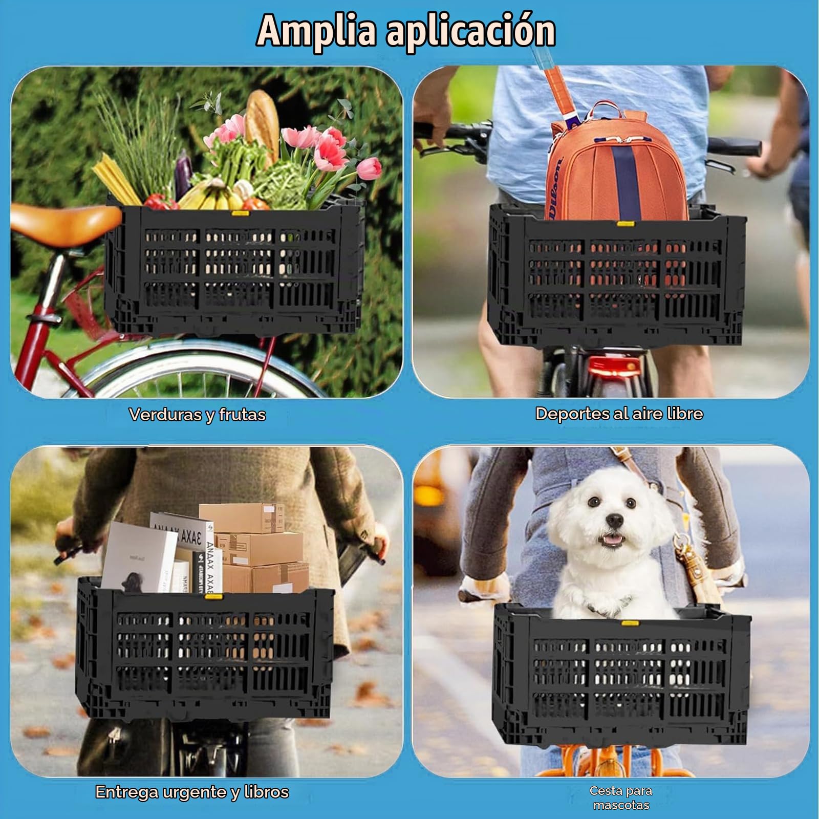 Cesta Bicicleta Delantera,Cestas Bicicletas Plegables,Bolsas Bicicletas Traseras,Desmontable,Multiusos,Fácil Instalar para Diferentes Bicicleta Plegable y Mountain Bike
