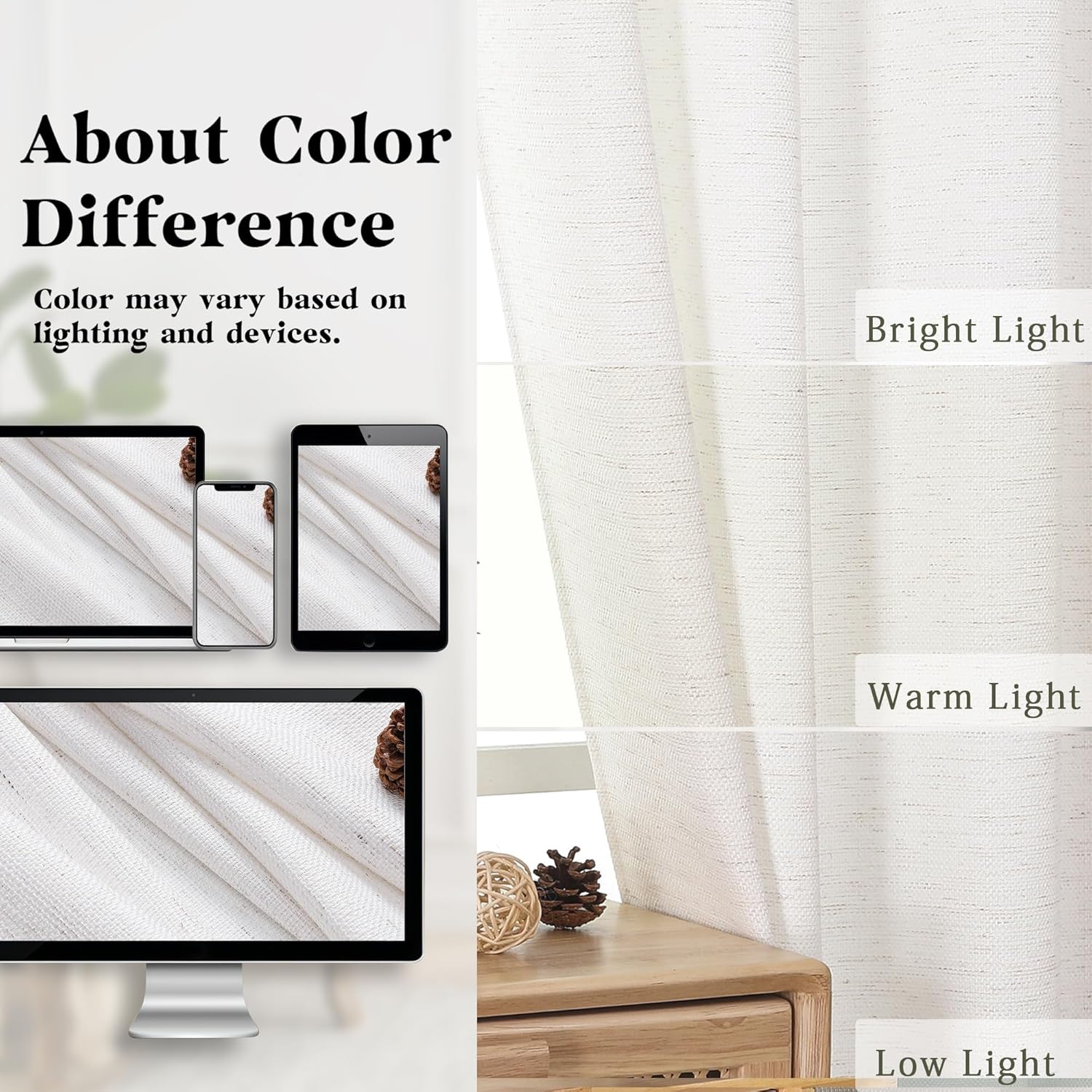 Gwine Natural Curtains 108 Inches Long Living Room Bedroom 2 Panels, Light Filtering Extra Long Faux Linen Textured Soft Airy Curtains, Solid Modern Rod Pocket Window Drapes, Each 50Wx108L, 2PCS, 9ft