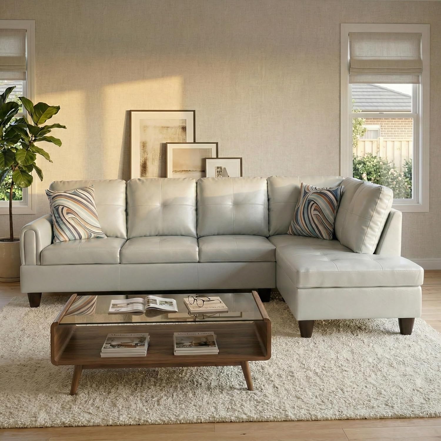 NicBex Leather Couches for Living Room, 2-Piece 97" L-Shaped Sectional Couch with Movable Chaise, Modern Sofa Living Room Set for Apartment, Office & Bedroom, Silver Green