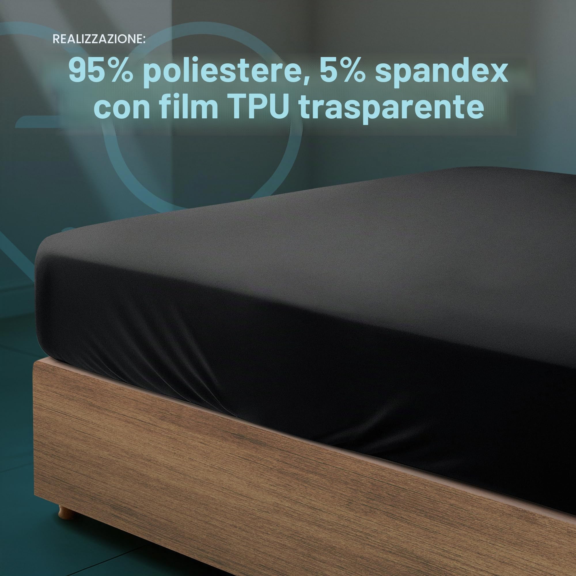 Lenzuolo con angoli Queen impermeabile, tasca profonda 35 cm, coprimaterasso 100% nero, sicuro con prodotti per massaggi a base di olio, a base d'acqua e silicone, lavabile in lavatrice, silenzioso
