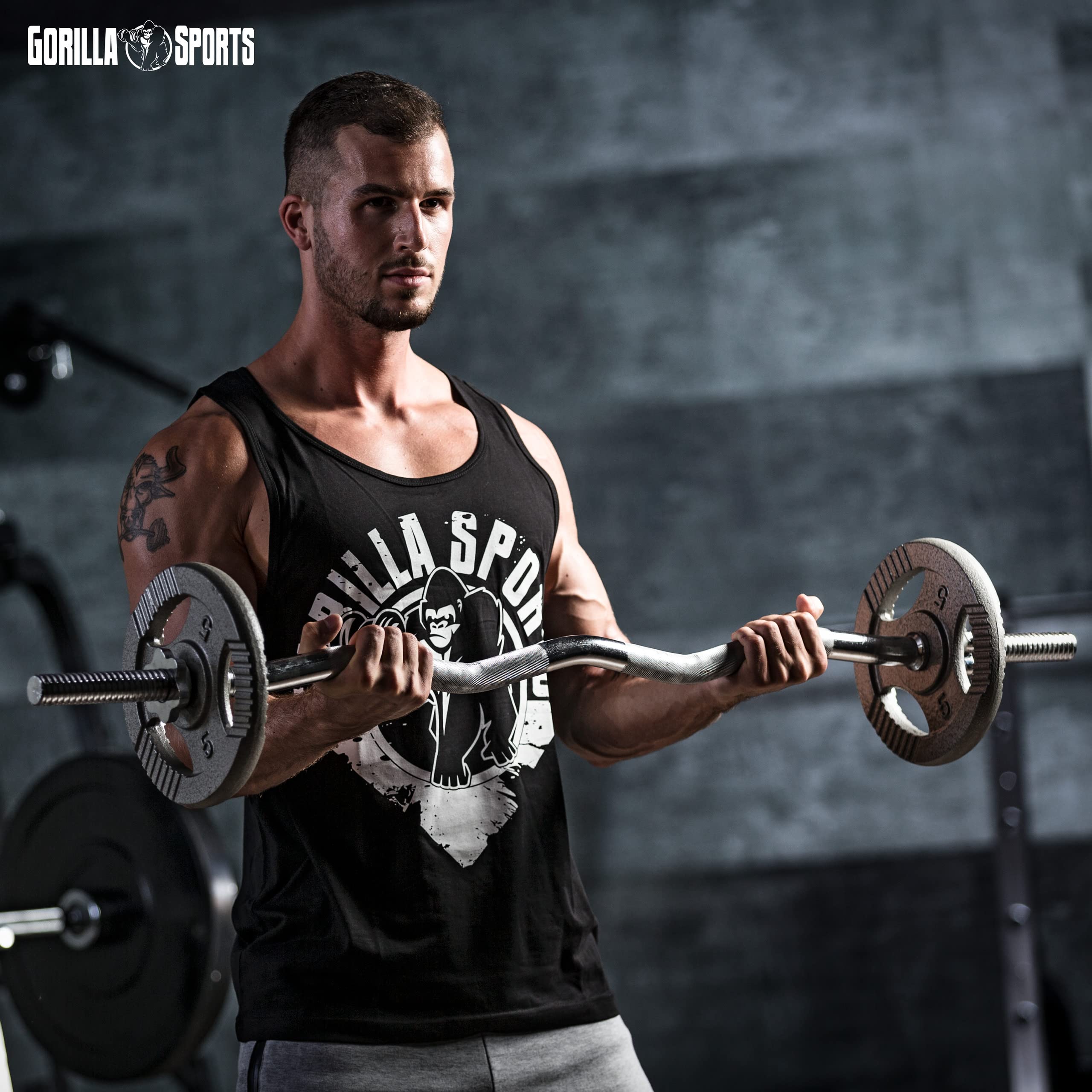 Gorilla Sports Barre d'haltères Curl chromé 120 cm avec Fermetures à Ressort Conforme à la Norme Standard dans Le domaine de la Musculation, du Culturisme et du Fitness
