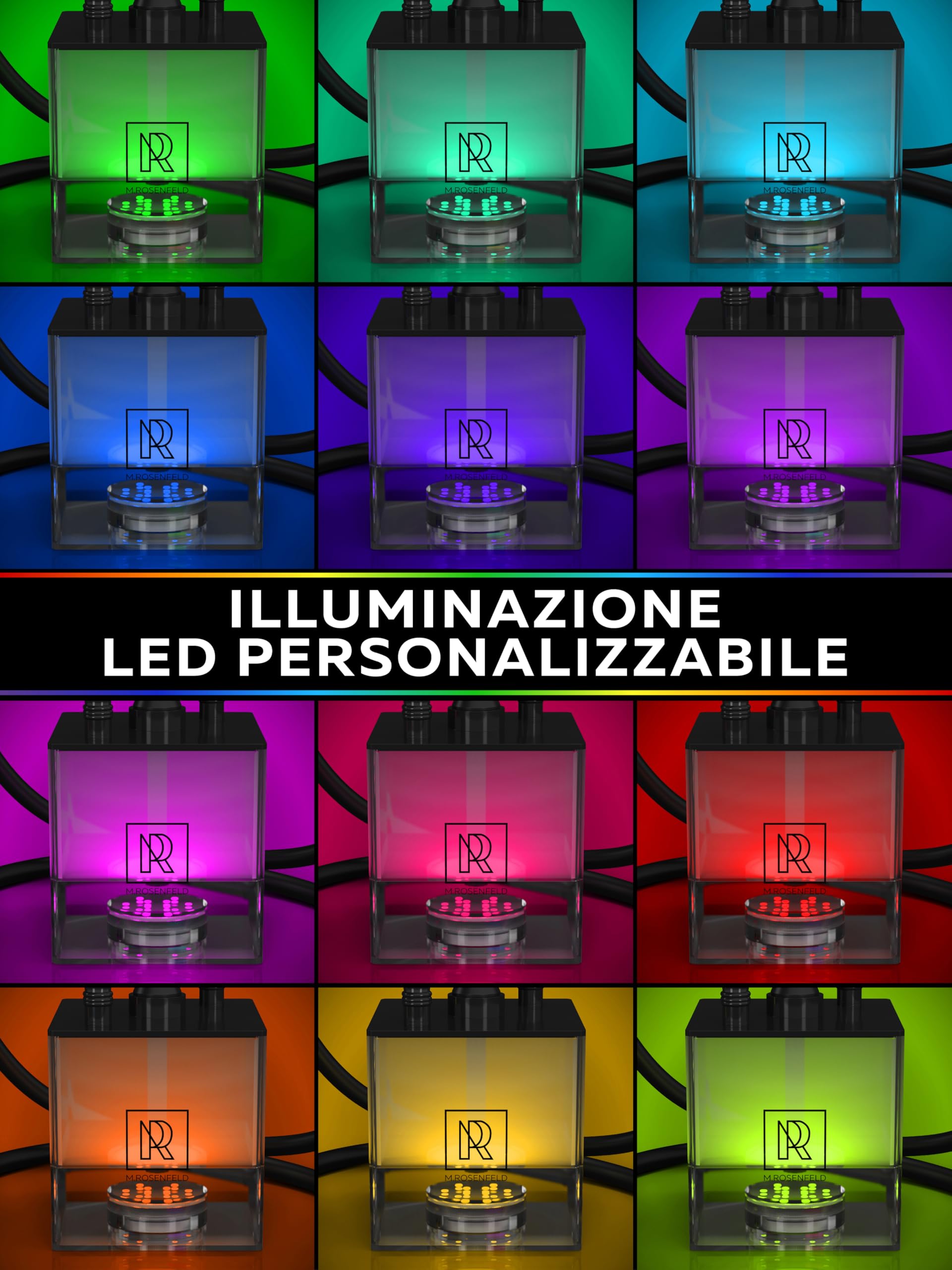 M. ROSENFELD Narghilè Completo Professionale 2 Tubi con LED - Shisha Portatile Premium Set HMD + Borsa Viaggio - Hookah Alluminio con Accessori
