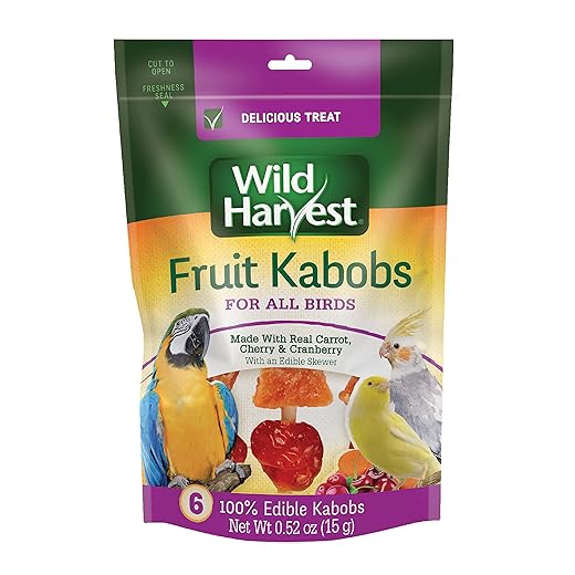 Wild Harvest Fruit Kabobs for All Birds, 6 Count, Made with Real Carrot, Cherry and Cranberry with Edible Skewer, 0.52 Ounce (Pack of 6)