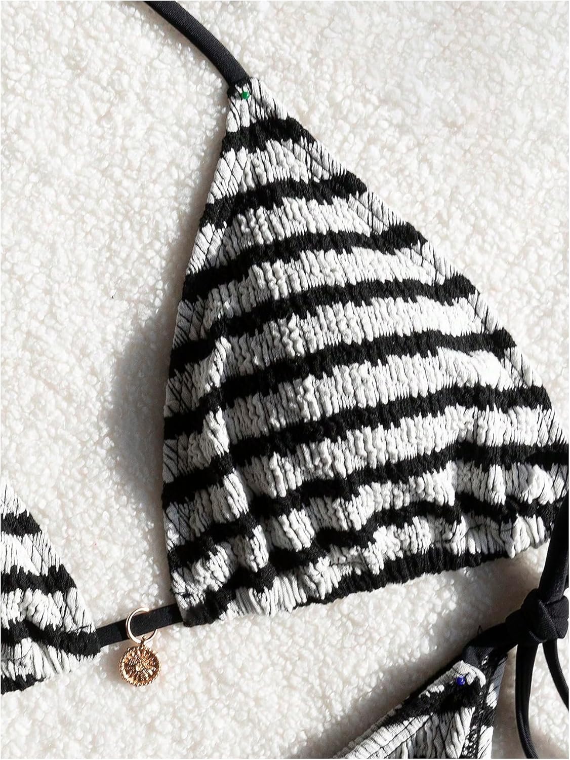 MakeMeChic Women's Striped Triangle Thong Micro Bikini Sets Halter Swimsuits Bathing Suit - Image 4