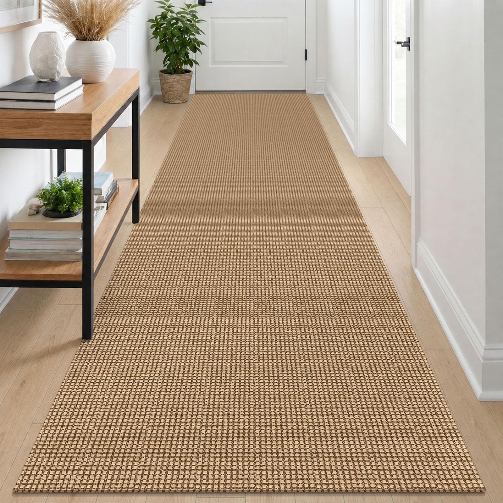 IOHOUZE Washable Runner Rug 3x12 Non Slip Rubber Backed Extra Long Hallway Runner Entryway Runner Indoor, Kitchen Rugs Woven Cotton Floor Carpet for Hall Entrance Stair, Orange/Tan/Brown