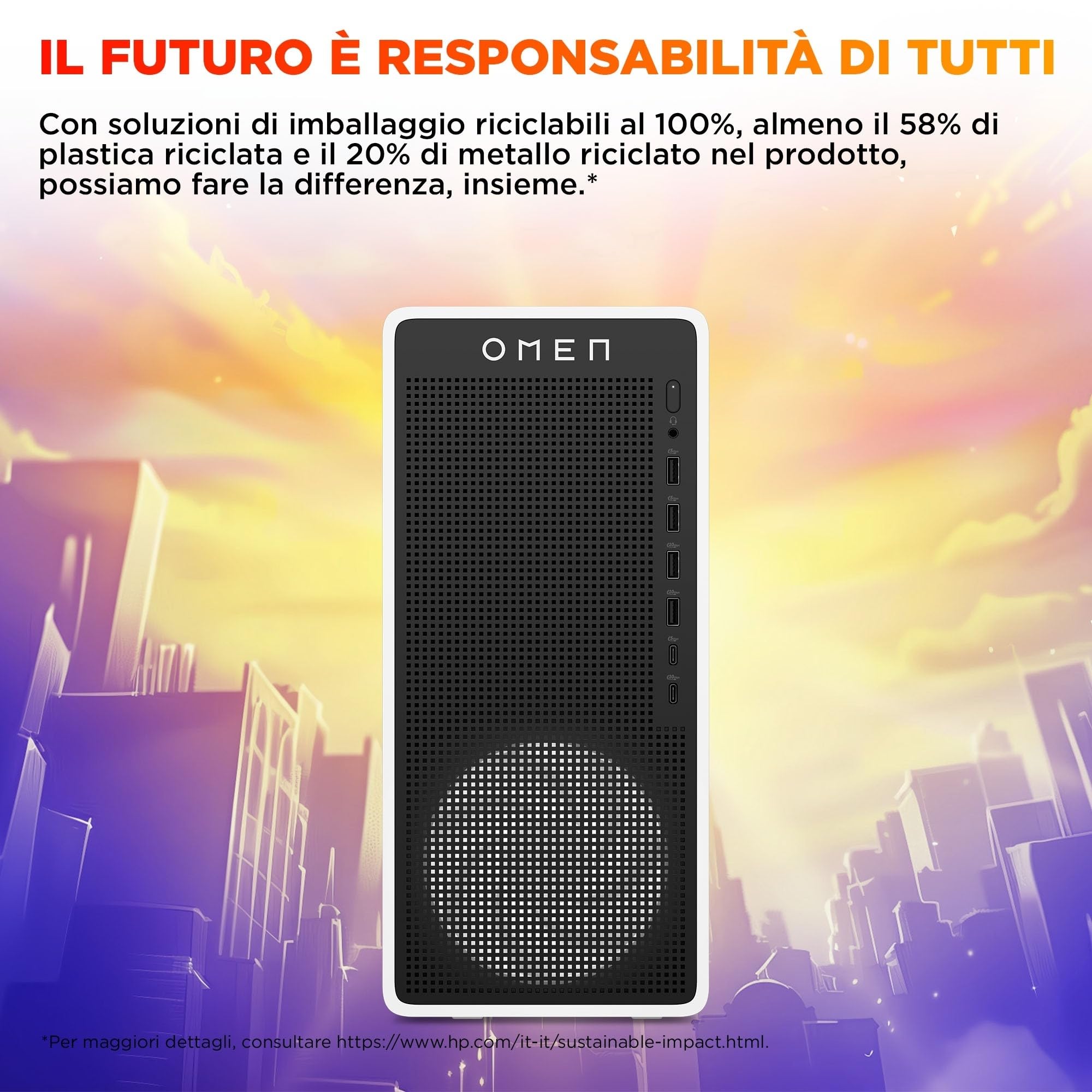 HP OMEN 16L TG03-0005sl, Desktop Gaming, Intel Core Ultra 7 265F, Intel Evo Edition, 32GB RAM, 1TB SSD, NVIDIA RTX 5060 8GB, Alluminio, 3 Mesi di PC Game Pass Inclusi, Windows 11, Bianco