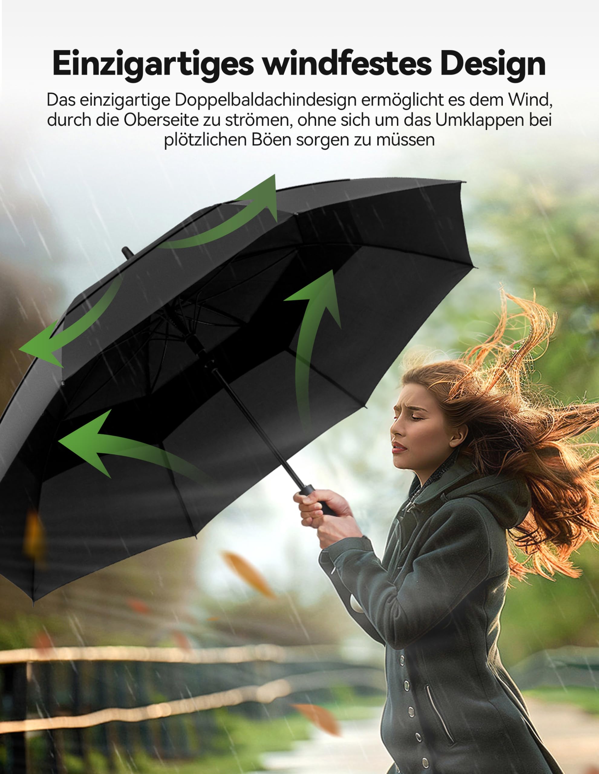 TECKNET Golfschirm groß, 68 Zoll, winddicht, starkes Doppeldach, belüftet, automatisches Öffnen mit EVA-Griff, Outdoor-Sonne, Regen, Windschutz, Stockschirme (Schwarz)