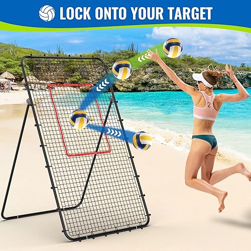 Miniatura 5 de Red de rebote de voleibol de 7 x 4 pies, red de rebote ajustable de 5 ángulos, marco de acero y red de entrenamiento de polietileno para voleibol,