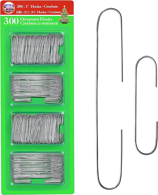 R’ND’s 300 Pack Ornament Hooks Christmas Tree Decorating Hangers- Metal Wire Ornament Hooks for Christmas Tree Decoration Hanging (Silver)