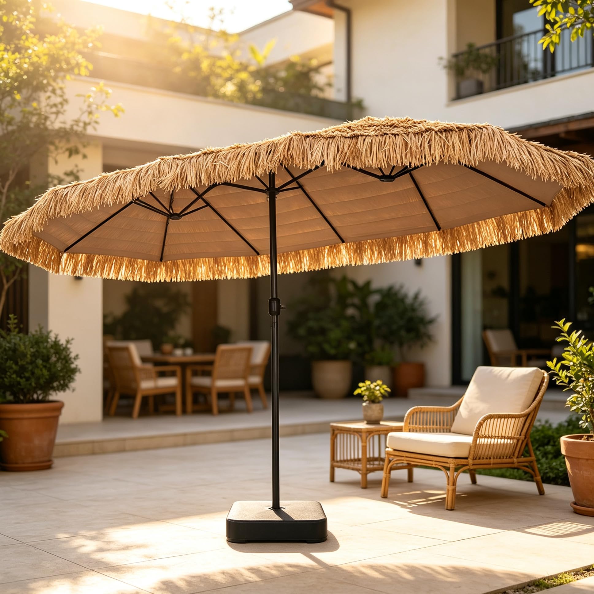 COSTWAY Ombrellone da Giardino Doppio in Paglia, 450 x 270 cm