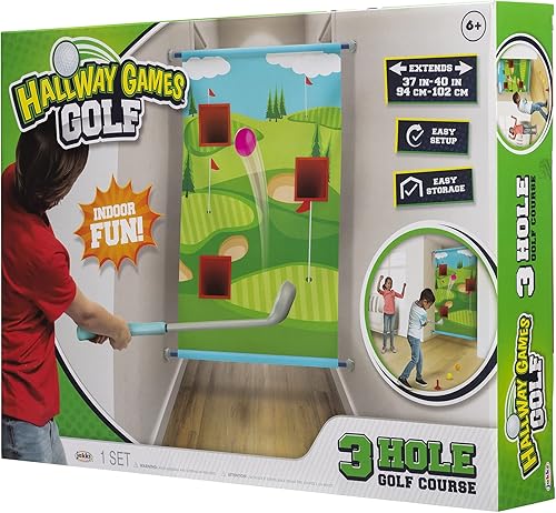 Miniatura 7 de Maui Toys ¡Juegos de pasillo interior de golf! Divertido campo de golf de 3 hoyos con 3 pelotas de golf, 1 conductor y 1 camiseta