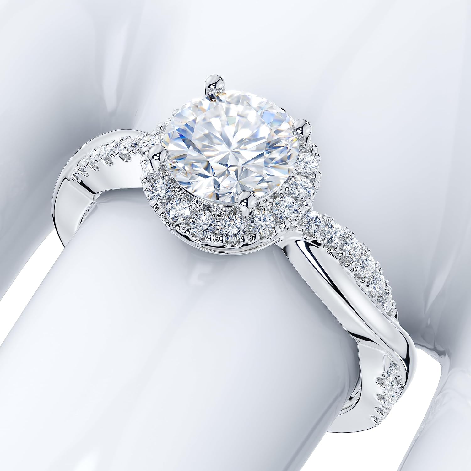 THELANDA Sterling Silver Petite Twisted Vine 1CT Round Brilliant Cut Genuine Moissanite Halo Engagement Ring Promise Ring - Image 5