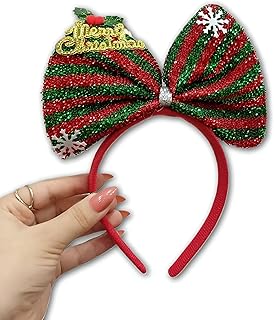 قوس شعر بربطة فيونكة أنيقة مع لمعة بتصميم بتصميم مرح للكريسماس، إضافة رائعة لملابس الحفلات تضفي مظهرًا مبهجًا وأنيقًا