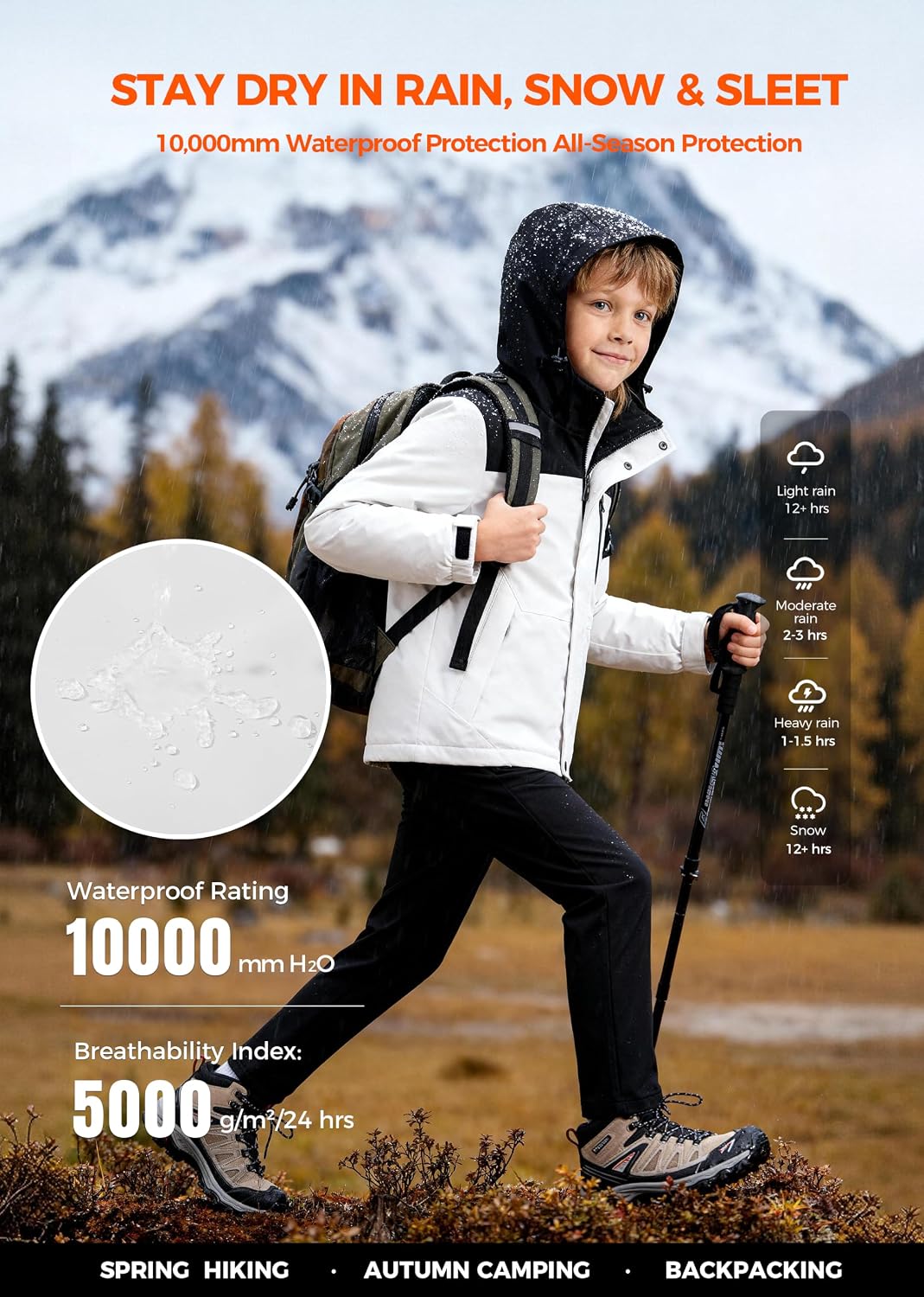 Wantdo Boy's Waterproof Ski Jacket Fleece Snowboarding Jackets Warm Thick Winter Coat Hooded Raincoats