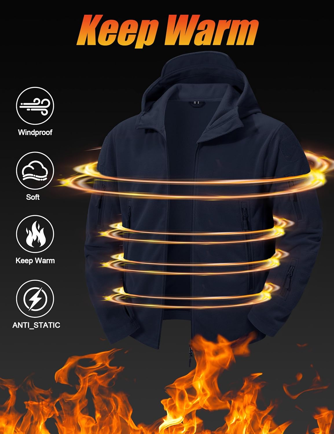 CRYSULLY Men's Military Tactical Sport Warm Fleece Hooded Outdoor Adventure Jacket Coats - Image 3