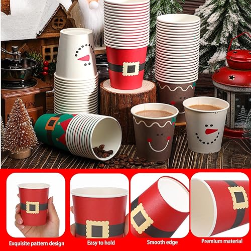 Miniatura 4 de 160 vasos de papel de Navidad desechables para fiestas de Navidad, 9 onzas, Papá Noel, elfo, muñeco de nieve, tazas de Navidad, tazas de papel para