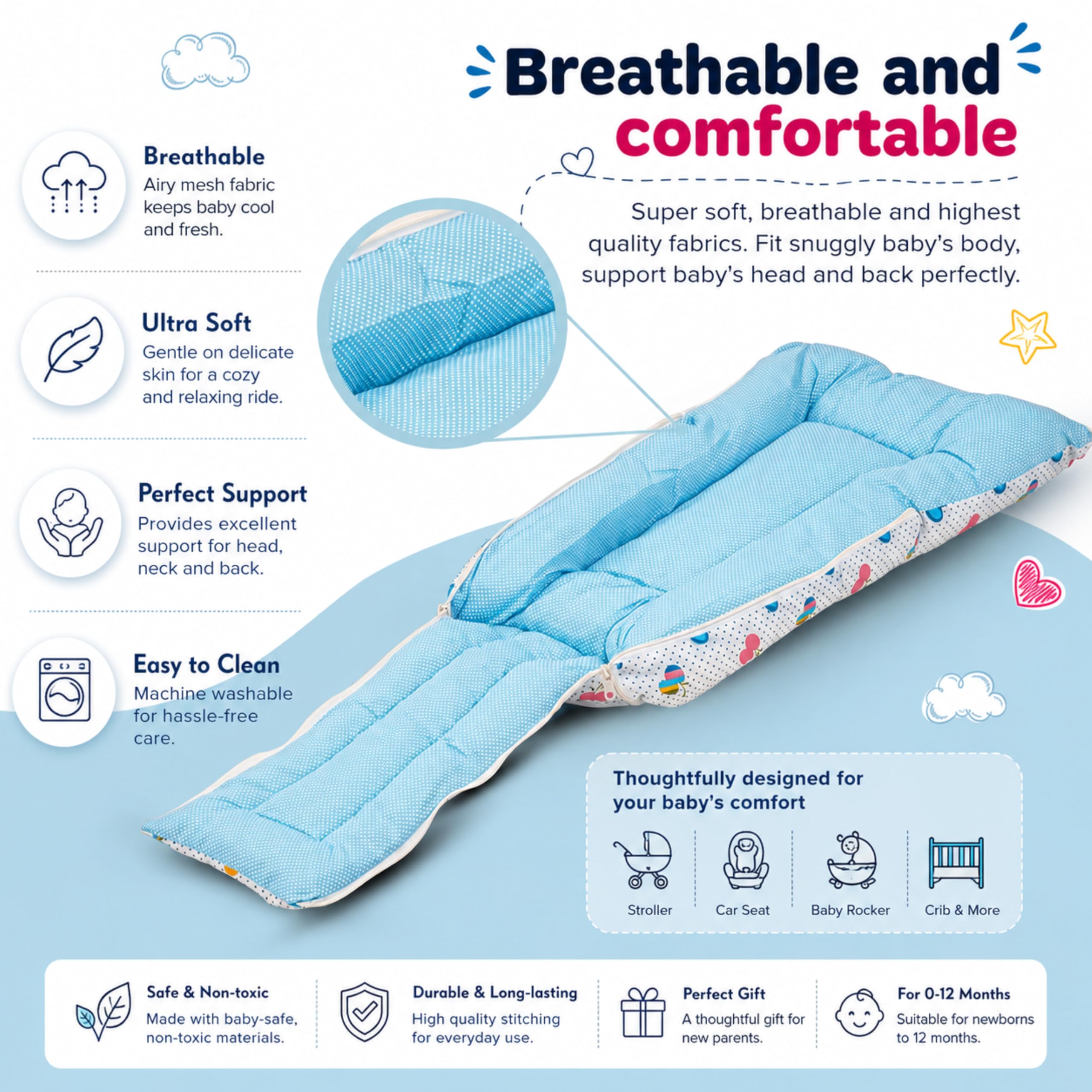 Mommers Baby Sleeping Bag for Newborn Baby | Soft Baby Wrapper Cum Carry Nest with Head Support | Reversible & Lightweight Baby Bedding for 0-6 Months 3