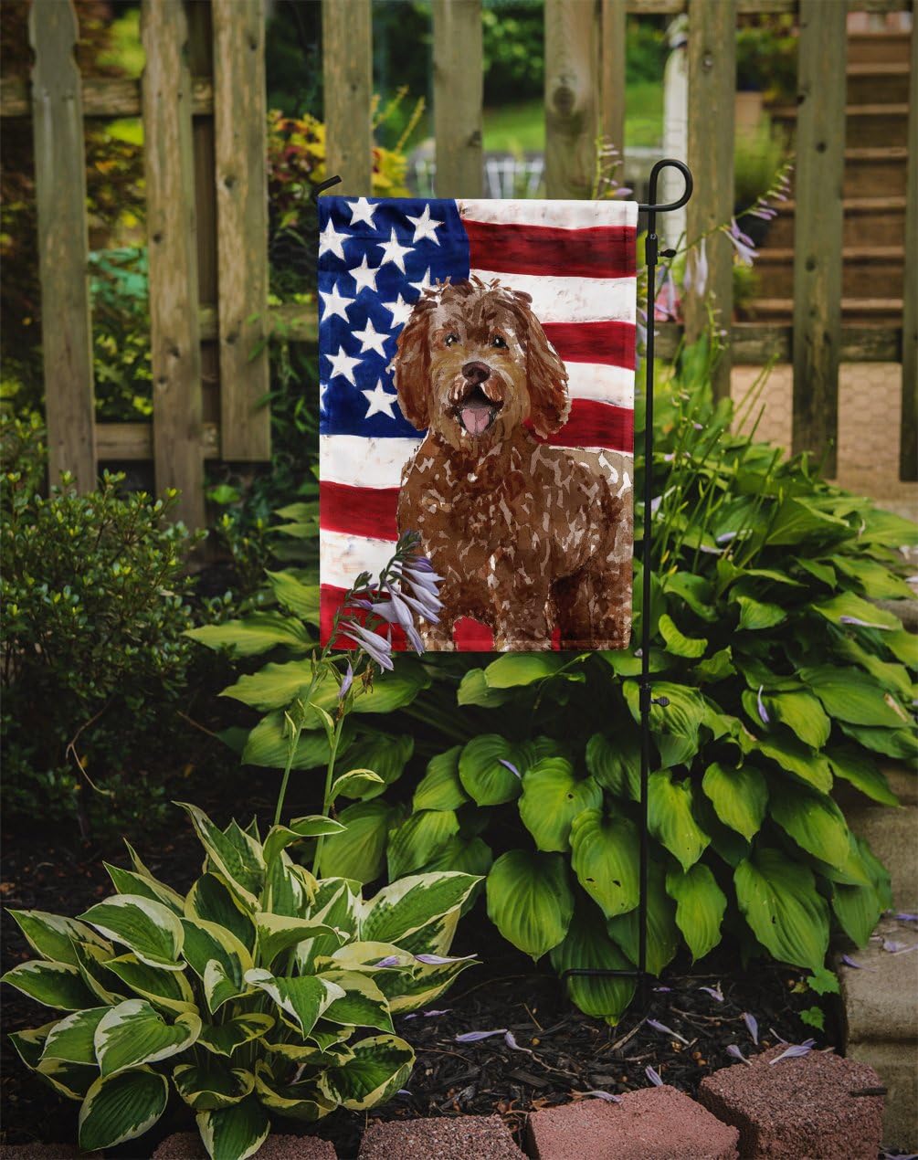 Caroline's Treasures CK1726GF Patriotic USA Labradoodle Garden Flag Mailbox Flag Decorative Yard Flag Banner Outside Patio Artwork Yard Flower Beds, Garden Size, Multicolor