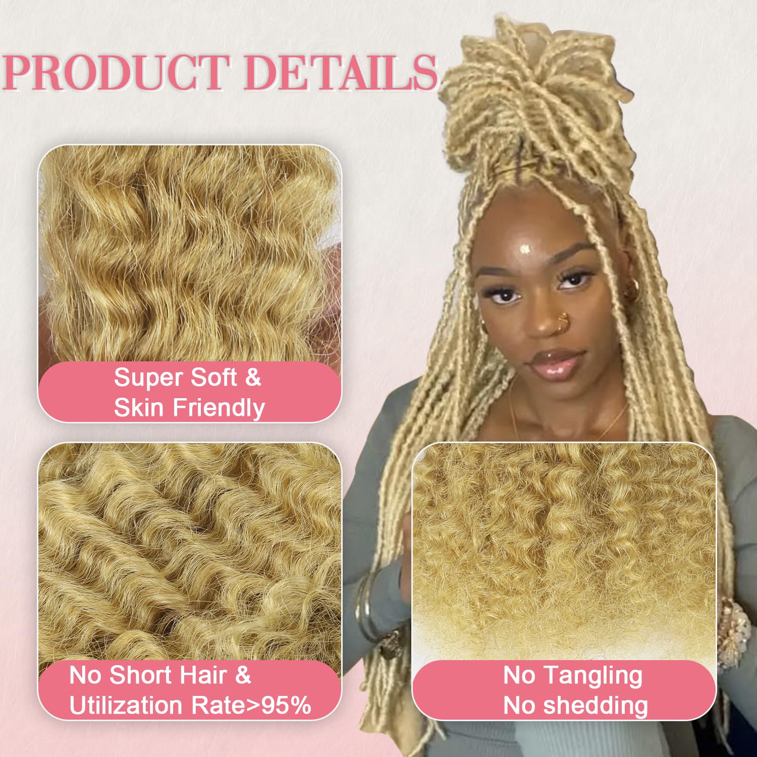 Afro Kinkys Bulk Human Hair for Braiding Afro Kinky-Curly Human Hair Bulk for Mini Twist Hair 14Inch 50g/pack Honey Blonde Bulk Human Braiding Hair for Micro Locs Extensions - Image 2