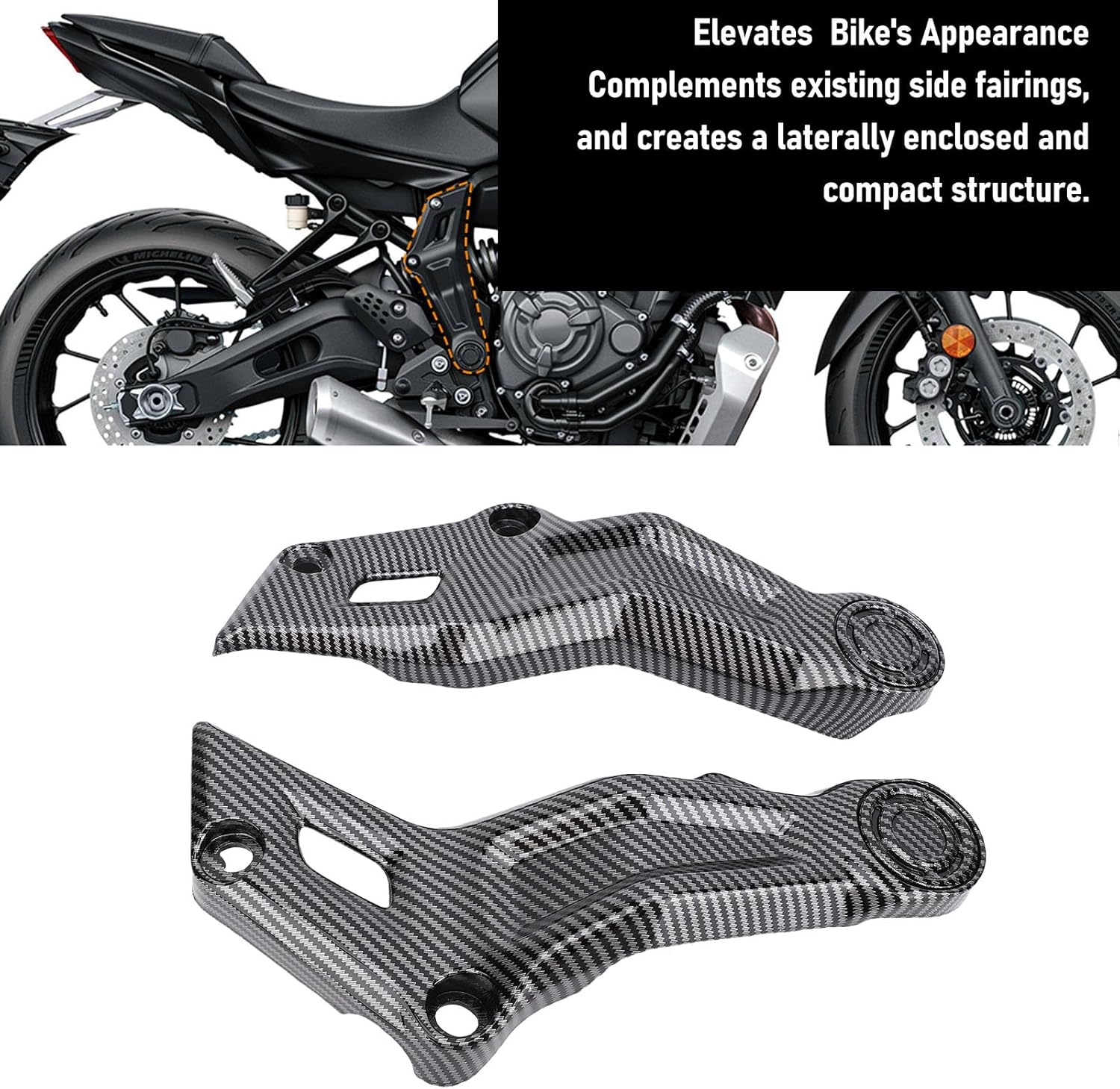 Frame Guard Cover, Engine Fairing Protection Side Panel for MT07 FZ07 2021-2023, Compact Design Cover with Direct Fit (Carbon Fiber Style)