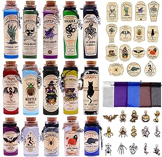 99 Pcs Halloween Potion Bottles Set,Halloween Decorations Indoor,Apothecary Bottles with Halloween Stickers & Pendants for Halloween Decor,Halloween Tiered Tray Decor Indoor Room Party Supplies