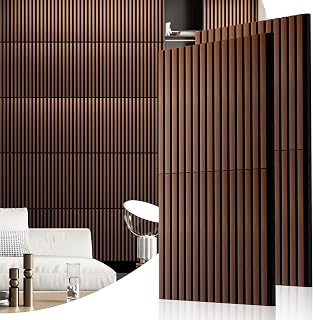 PrimeZone Wood Acoustic Wall Panels - 4 PCS 23.6" x 23.6" 3D Fluted Slat Sound Proof Wall Paneling, Sound Absorbing & Noise Reduction Interior Decor Panels for Living Room, TV Wall, Bedroom, Walnut