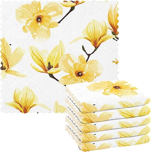 Miniatura 1 de Yellow Tropical Magnolia Floral Cotton Print Kitchen Towels and Dishcloths Quick Dry 6 Pack Microfiber Drying Towel Kitchen for Countertop