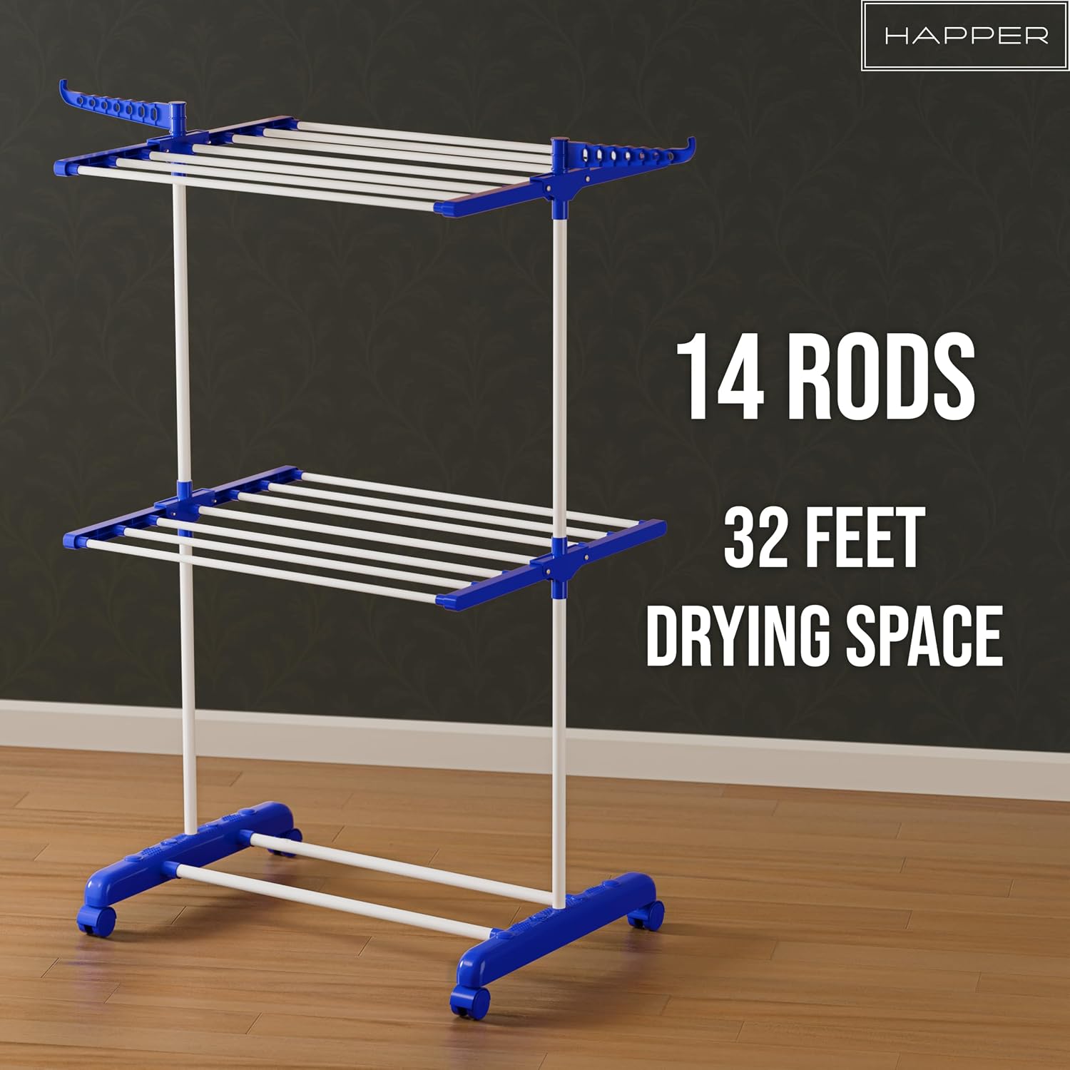 Happer Premium 2 Layer Cloth Drying Stand, Compact Jumbo (Blue) Plastic