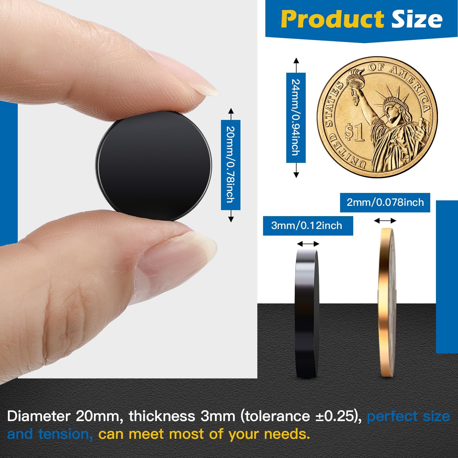 Aimants Néodyme Puissants 20x3mm Noirs - Lot De 8 Avec Adhésif Double Face Pour Maison Et Bureau