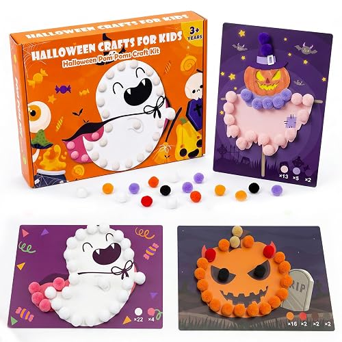 Cracoring Halloween Crafts for Kids Toddlers Pom Pom Craft Kit,