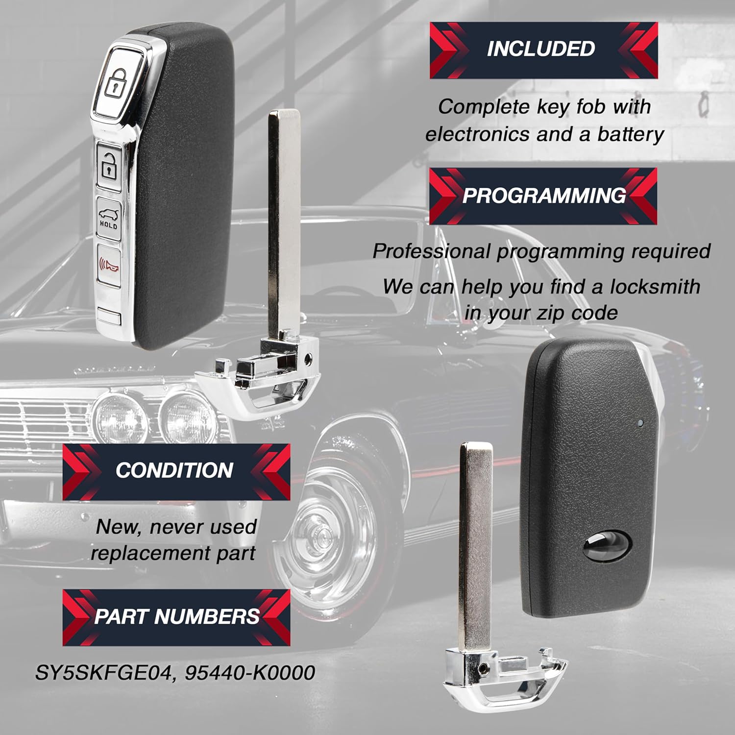 Keyless Entry Remote Key Fob Replacement 4-Button for 2019 2020 Kia Soul (SY5SKFGE04, 95440-K0000)