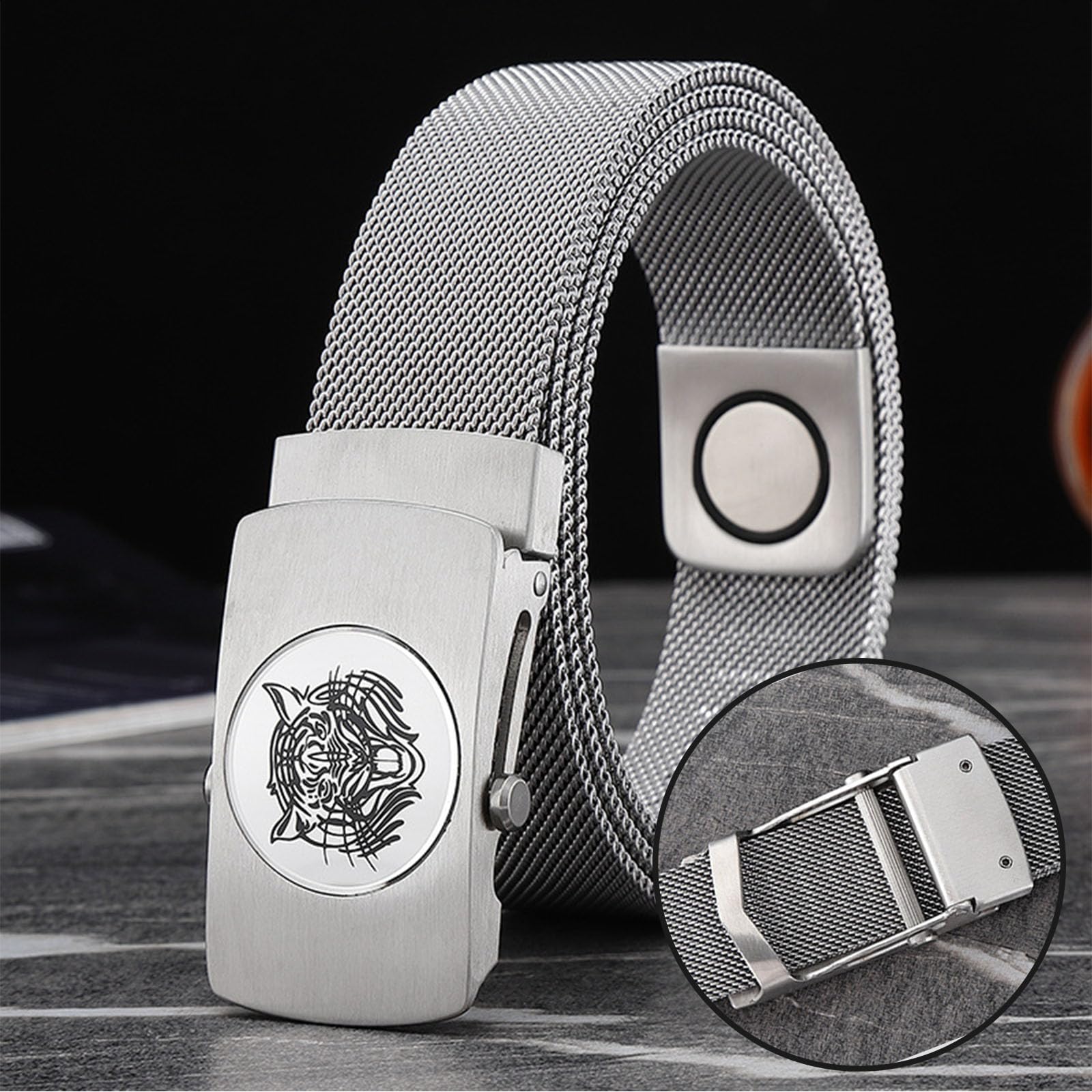 Ceintures magnétiques en métal pour hommes, ceinture tressée en acier inoxydable sans cuir pour hommes avec boucle automatique