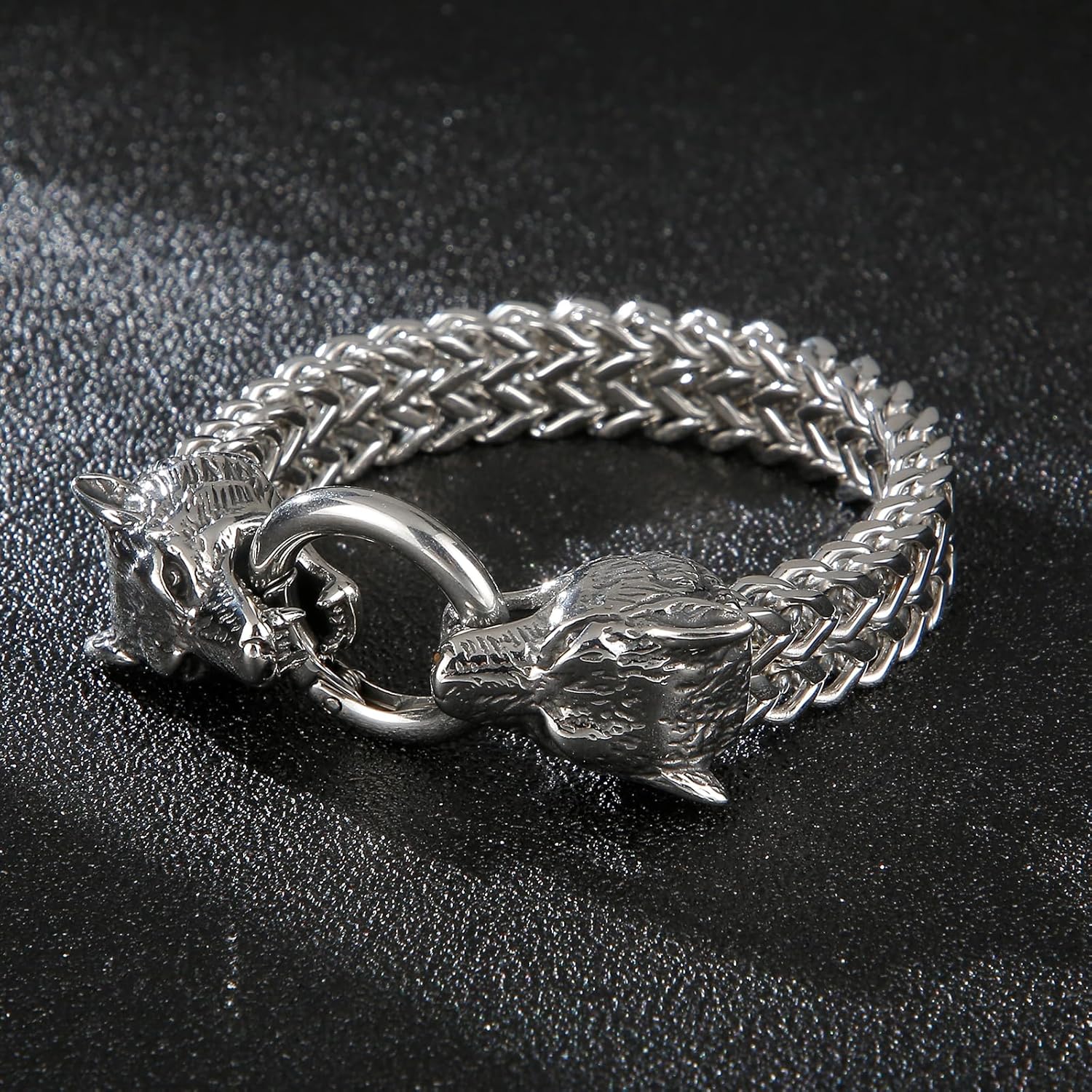 Silver Stainless Steel Wolf Head Link Chain Bracelet for Men Vintage Gothic Bracelets for Men Biker Jewelry Franco Link Gift for Him - Image 2