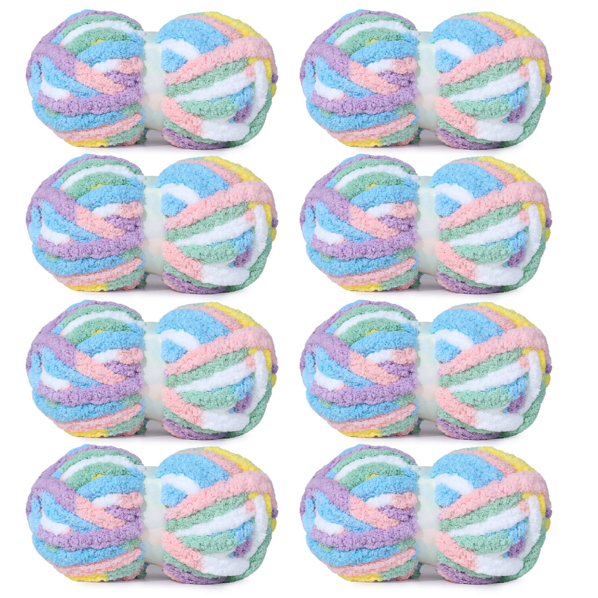 HOMBYS 8 Pack Giant Chunky Yarn for Crocheting,Super Bulky Large Soft Fluffy Yarn,Tie Dye Plush Fuzzy Yarn,Mixed Color Thick Chenille Yarn for Hand Knitting/Arm Knitting (Rainbow) — image 1