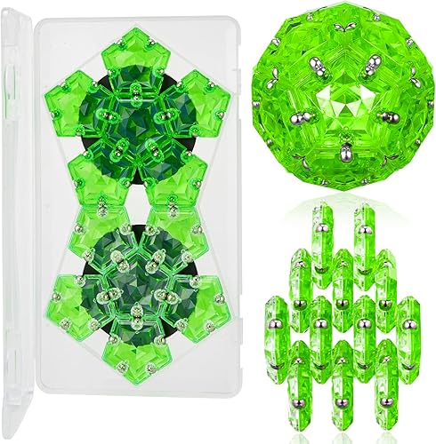 LAFFTRAK Juguetes magnéticos magnéticos de esfera para ansiedad, color verde brillante, juguetes sensoriales con imanes, juego de 12 piezas,