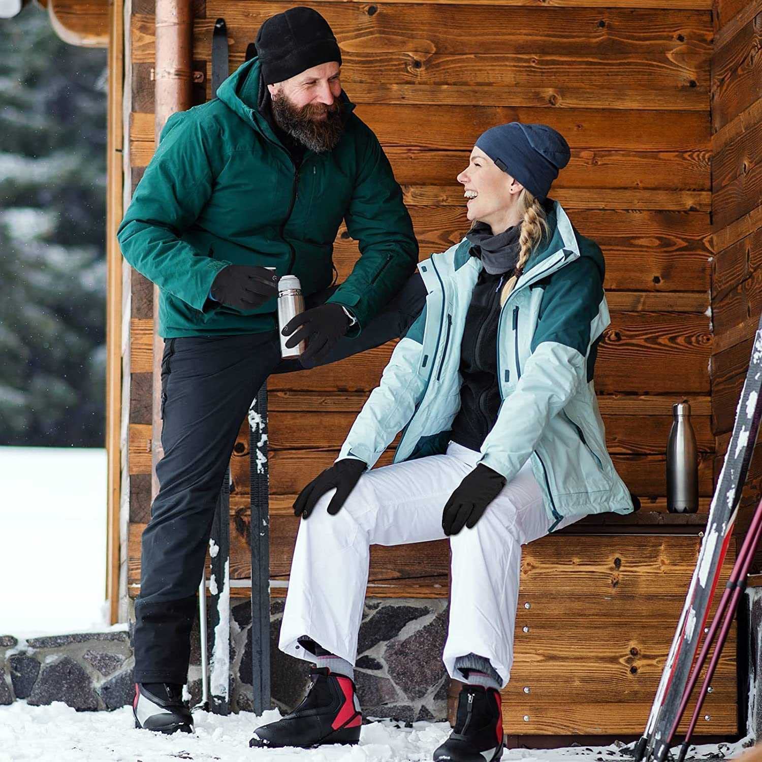 Habiba Mitones Guantes cálidos de Invierno, Mitones Reflectantes de Pantalla táctil, Guantes de Dedo Completo para Hombres y Mujeres para Deportes al Aire Libre, Negro Útil