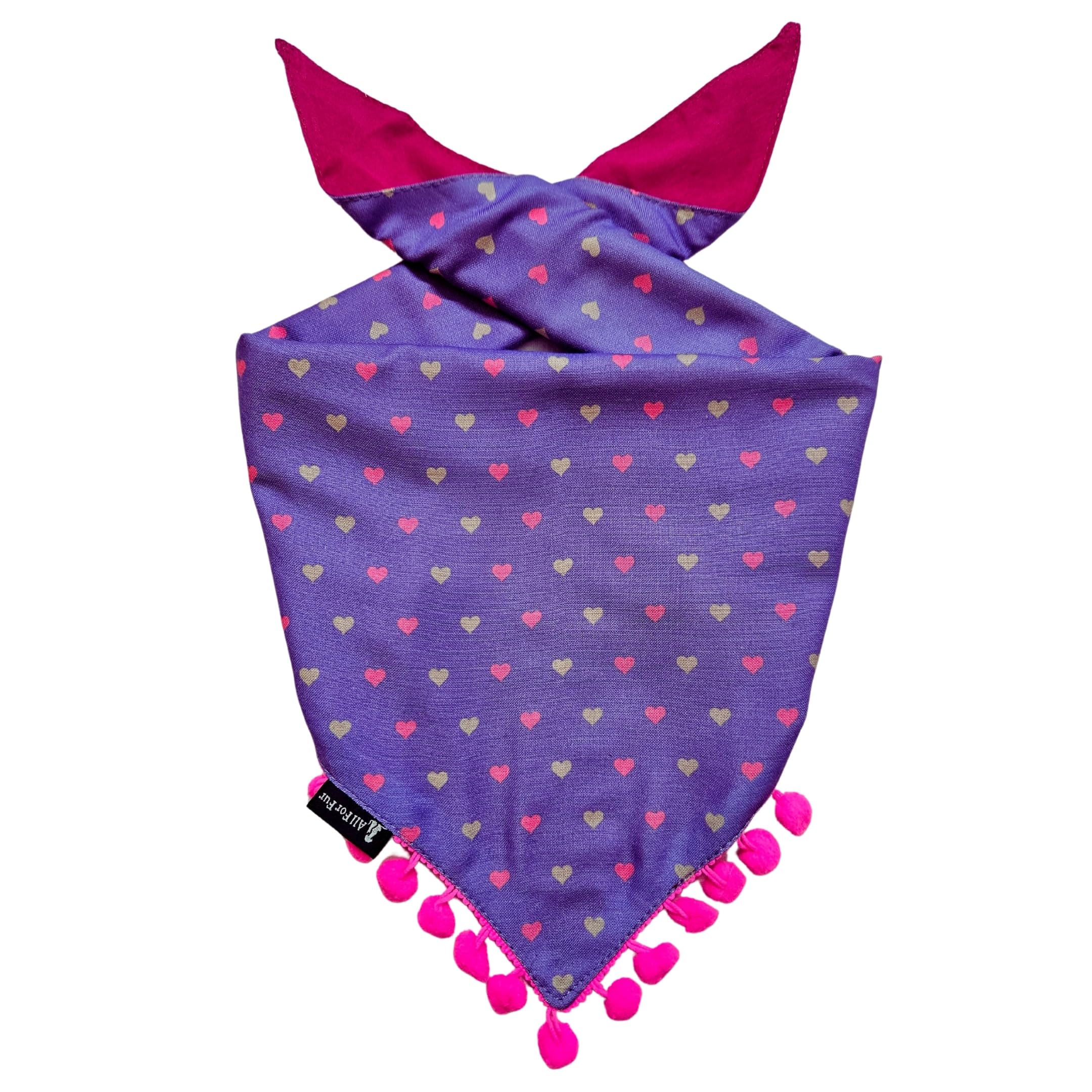 All For Fur Dog Bandana | Knot & Tie | Adjustable Cotton Bandana/Scarf | Luxury Dog Accessories | Bandana/Scarf for Small (S) to Medium (M) Dogs | Neon Purple Hearts (B0CWZ3ZXX7) Amazon Price History, Amazon Price Tracker