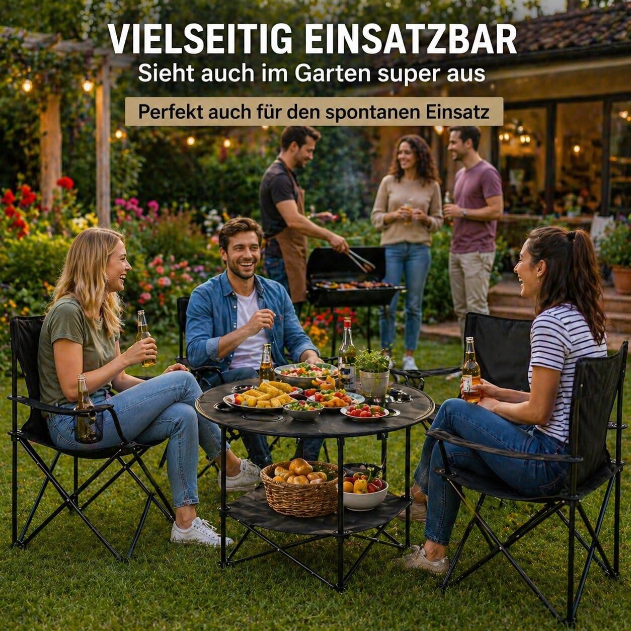 BigDean Camping Set 2X Campingstühle + 1x Campingtisch - Campingstuhl mit Tisch Set klappbar – Camping Tisch Stuhl Set Campingstuhl faltbar Angelstuhl Faltstuhl Anglerstuhl Campingtisch mit Stühlen