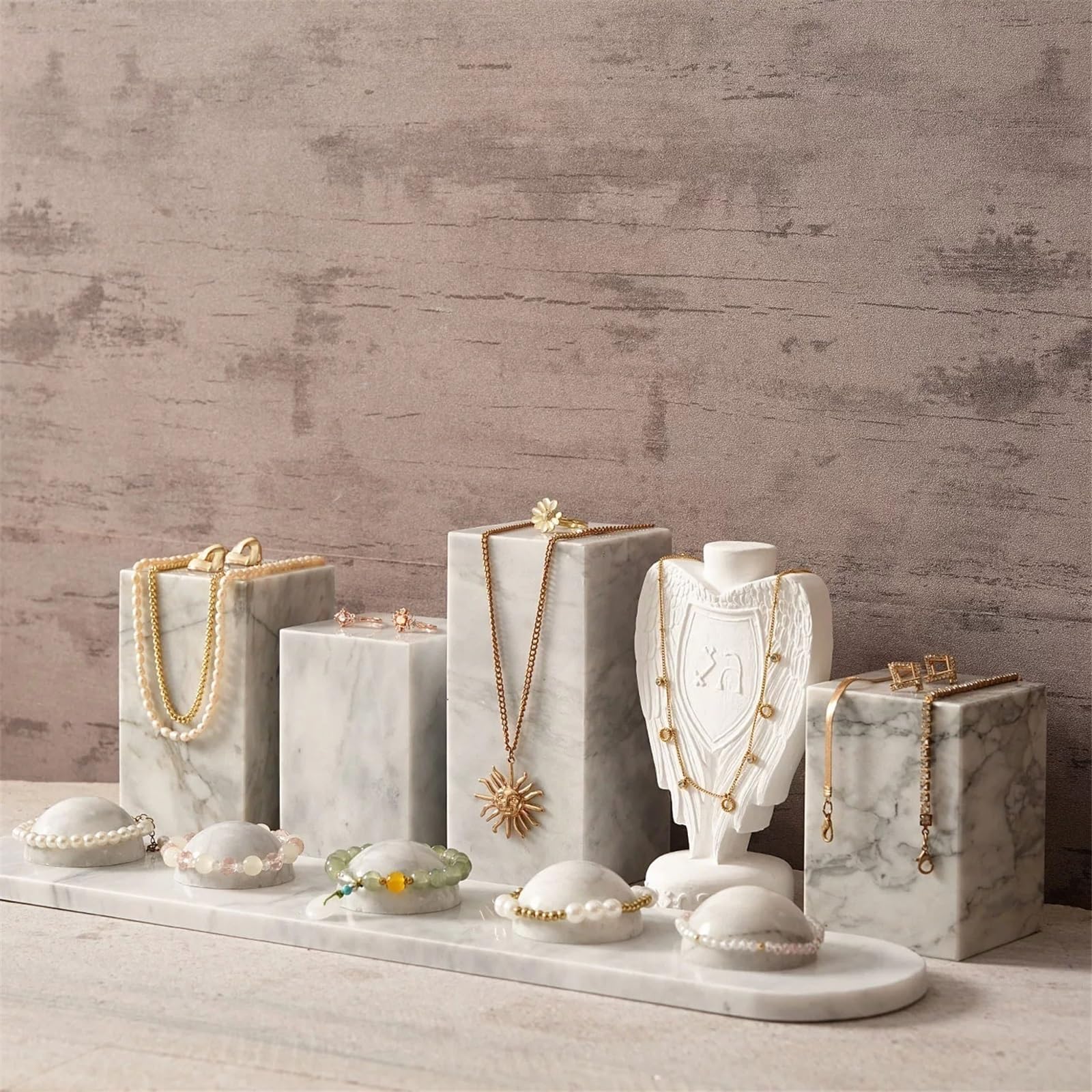 Soporte de joyería 11 Pcs Marble and Gypsum Jewelry Display Stand Set Organizador de Joyas
