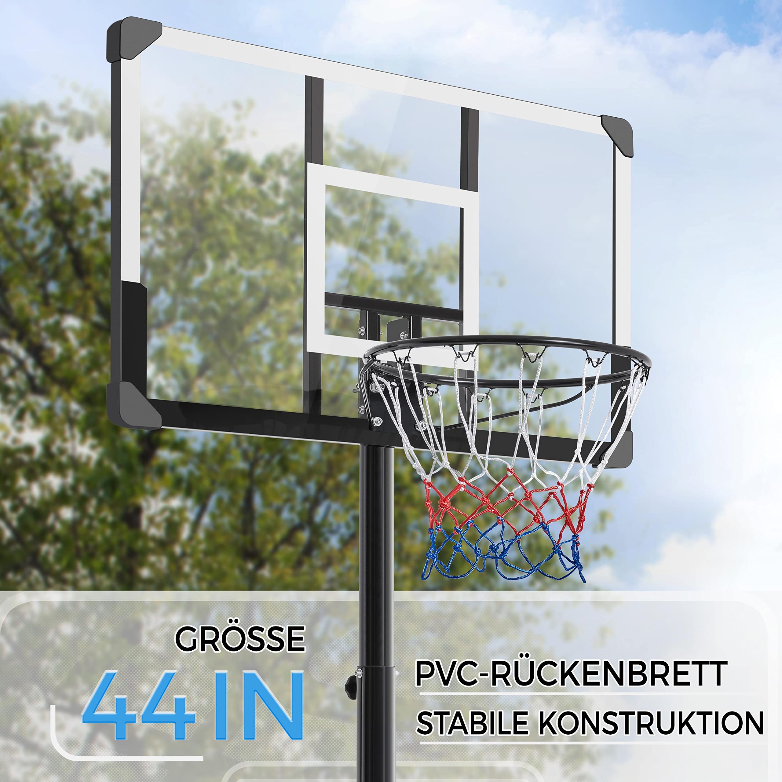 Yaheetech Mobiele basketbalstandaard, in hoogte verstelbare basketbalkorf, korf met wielen, basketbalinstallatie voor binnen en buiten, verstelbare mandhoogte 219 cm - 249 cm