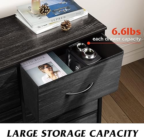 Miniatura 5 de WLIVE Black Dresser for Bedroom, 6 Drawer Double Dresser, Fabric Storage Tower with Fabric Bins, Chest of Drawers for Closet, Living Room, Hallway